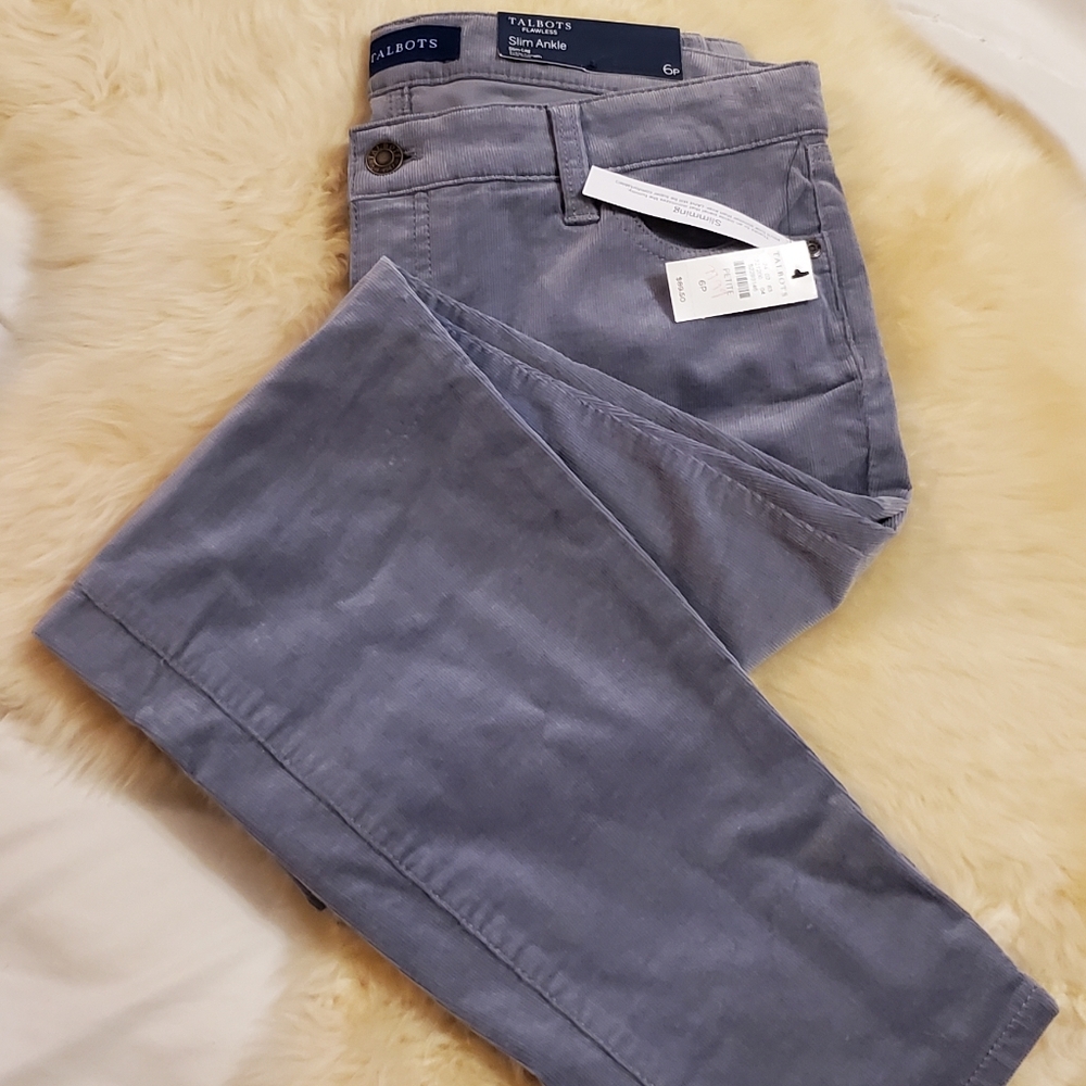 Talbots Stretch Corduroy Slim Ankle Pants - steel grey - Picture 8 of 12